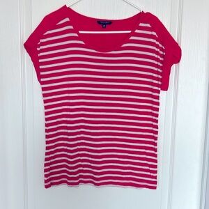 Christian Siriano Coral & White stripe short sleeve shirt-M